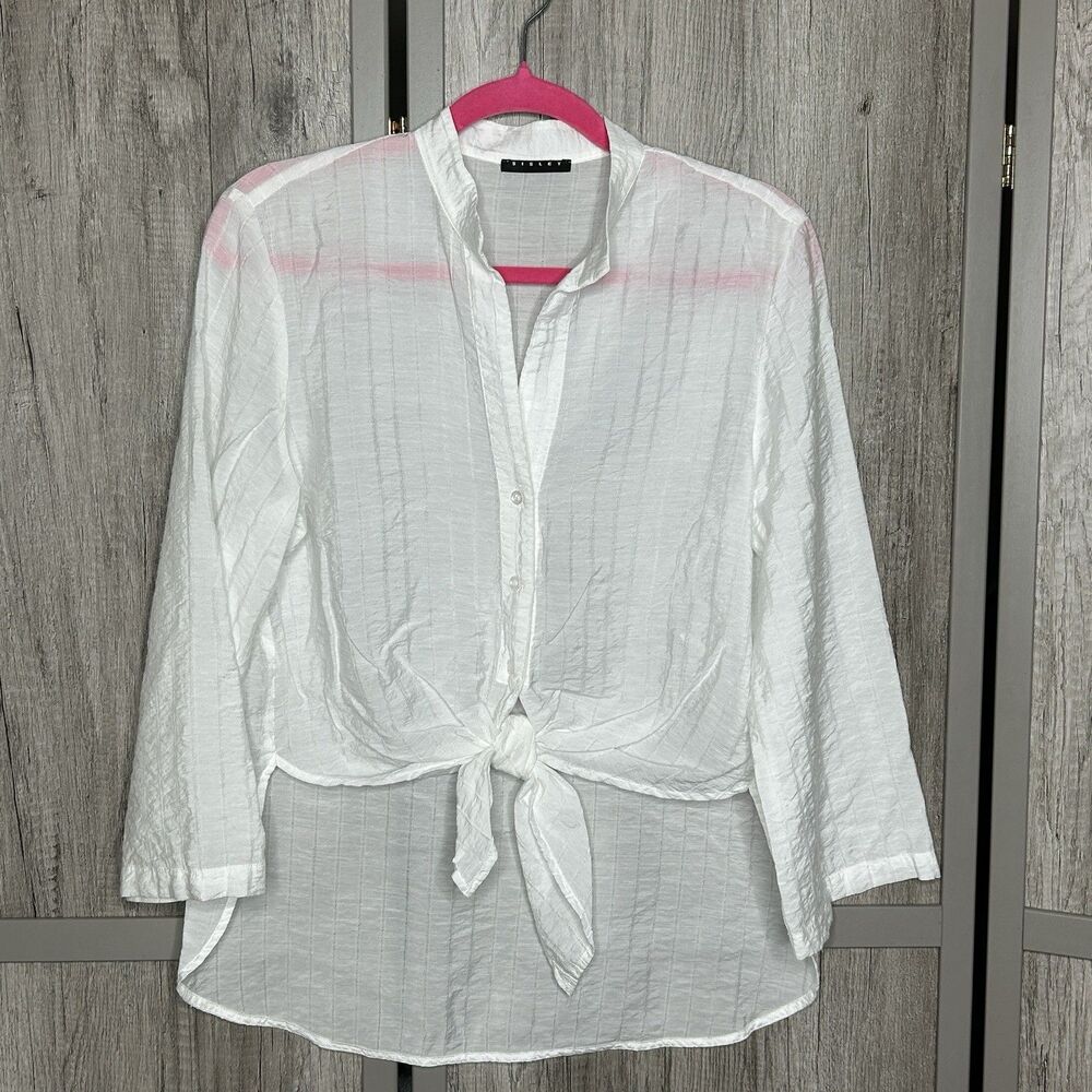 Sisley White Shirt Tie Front Long Sleeves Lightweight